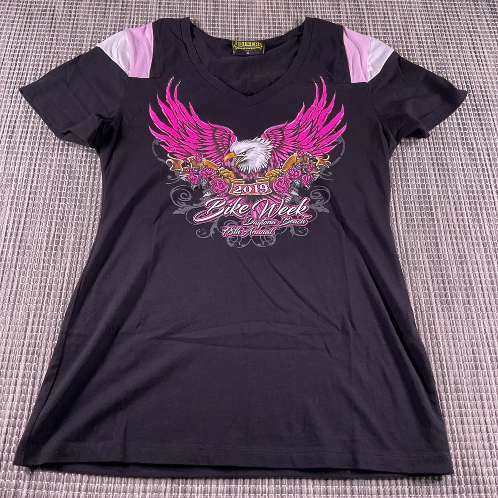 2019 Daytona Bike Week Woman's XL Black Short Sleeve T Shirt Fits Like A Small